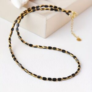 Black and Gold Beaded Necklace Adjustable Extender Chain Women